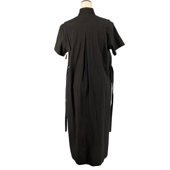 Vtg 80s 90s Two Potato Button Down Tie Back Short Sleeve Maxi Dress XS Black NOS - Picture 4 of 16